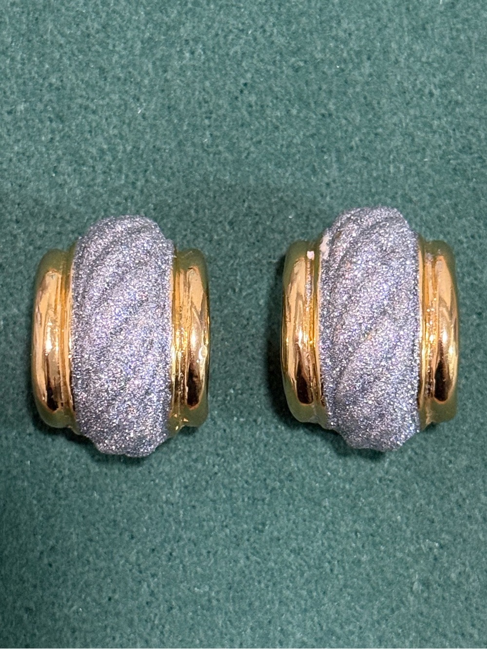 Vintage Two Tone & Silver Tone Clip On Earrings 2 Pairs - Picture 2 of 9